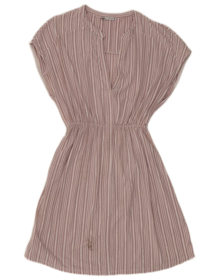 Vestido feminino Zara A-Line UK 14 viscose listrada rosa médio