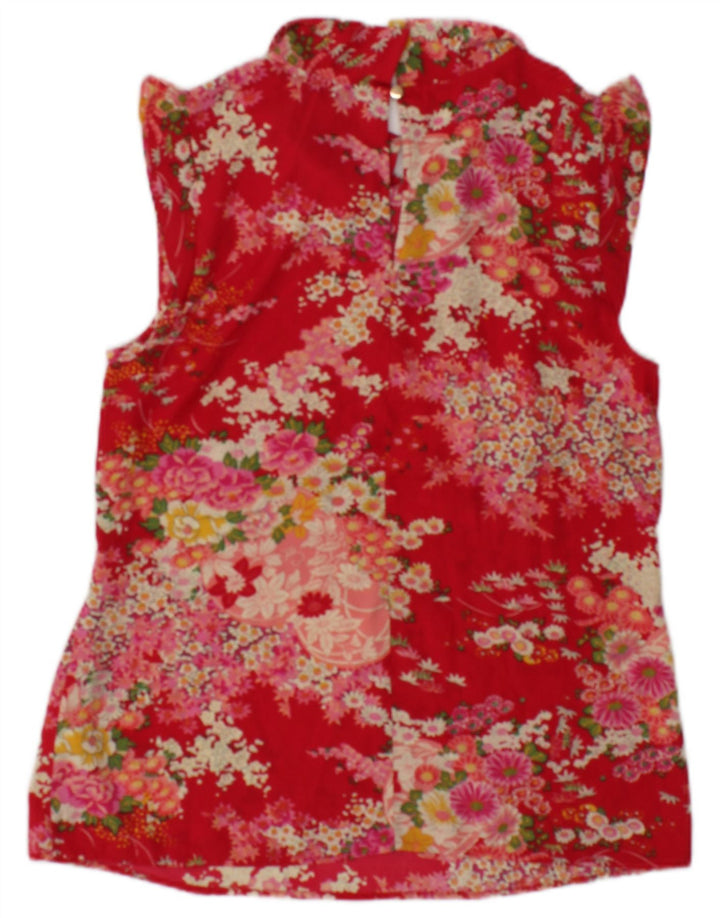 Blusa feminina sem mangas Oasis UK 10 poliéster floral vermelho pequeno