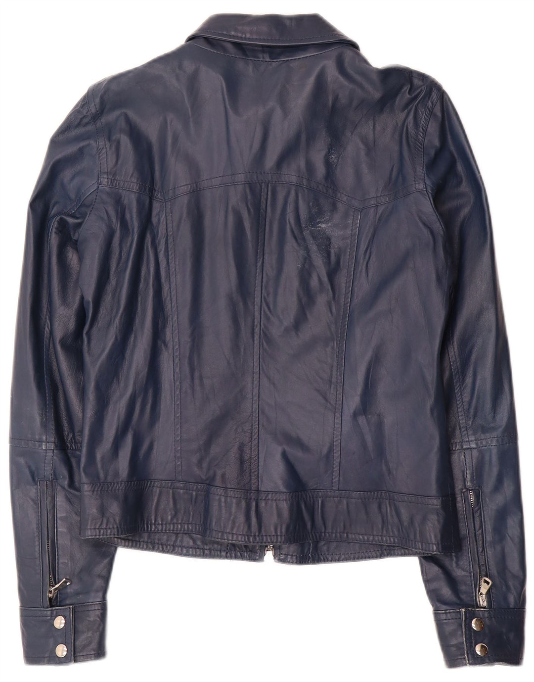 Jaqueta de couro vintage feminina UK 14 grande couro azul marinho
