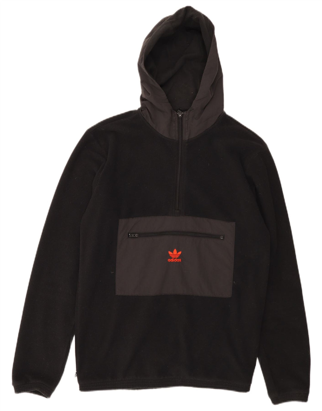 ADIDAS Mens Hooded Zip Neck Fleece Jumper Pequeno Preto Colourblock