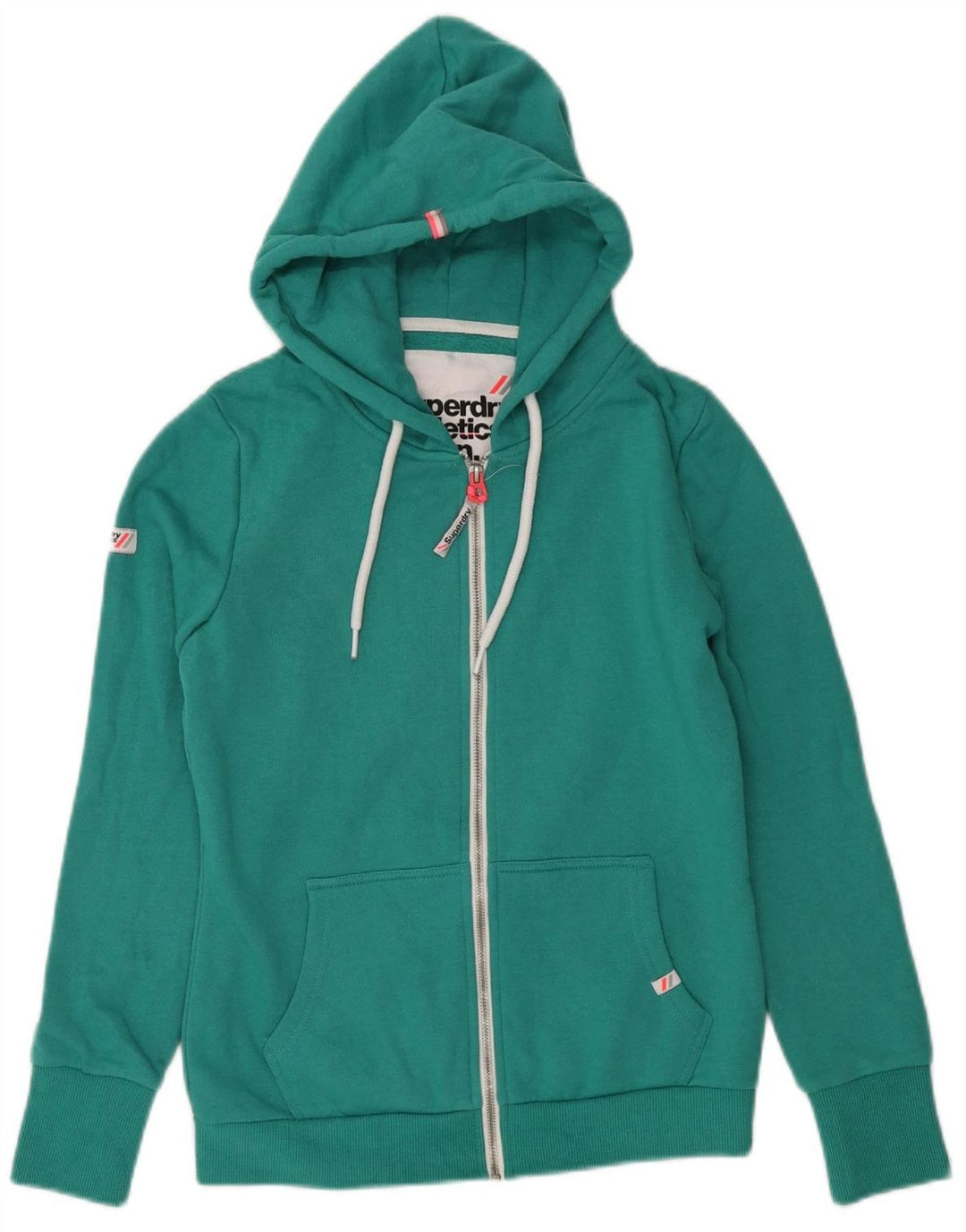 Suéter feminino com capuz e zíper SUPERDRY Reino Unido 12 algodão verde médio