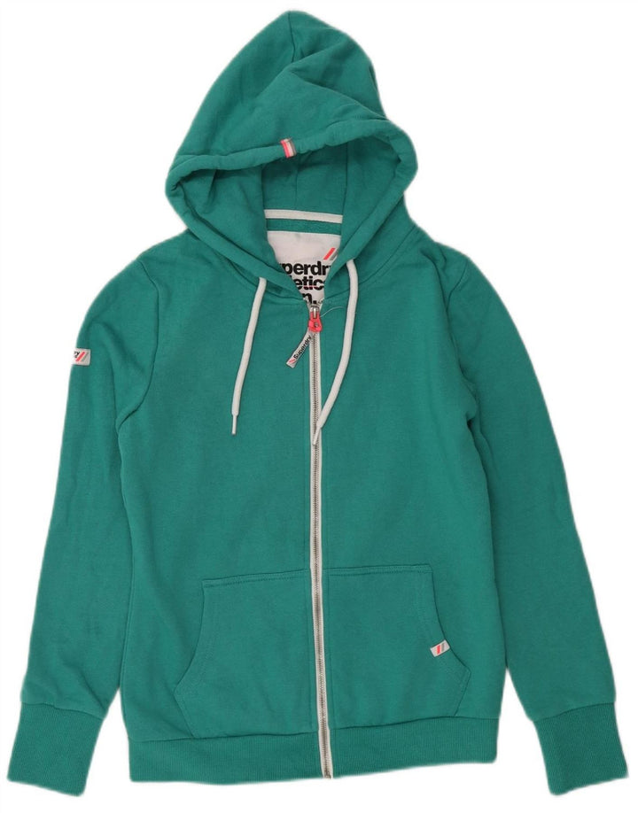 Suéter feminino com capuz e zíper SUPERDRY Reino Unido 12 algodão verde médio