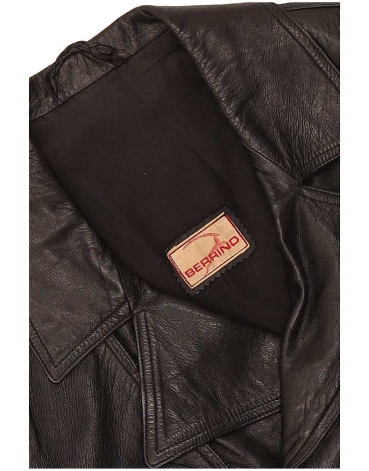 Berrino Mens Crop Leather Biker Jacket IT 48 Médio Preto