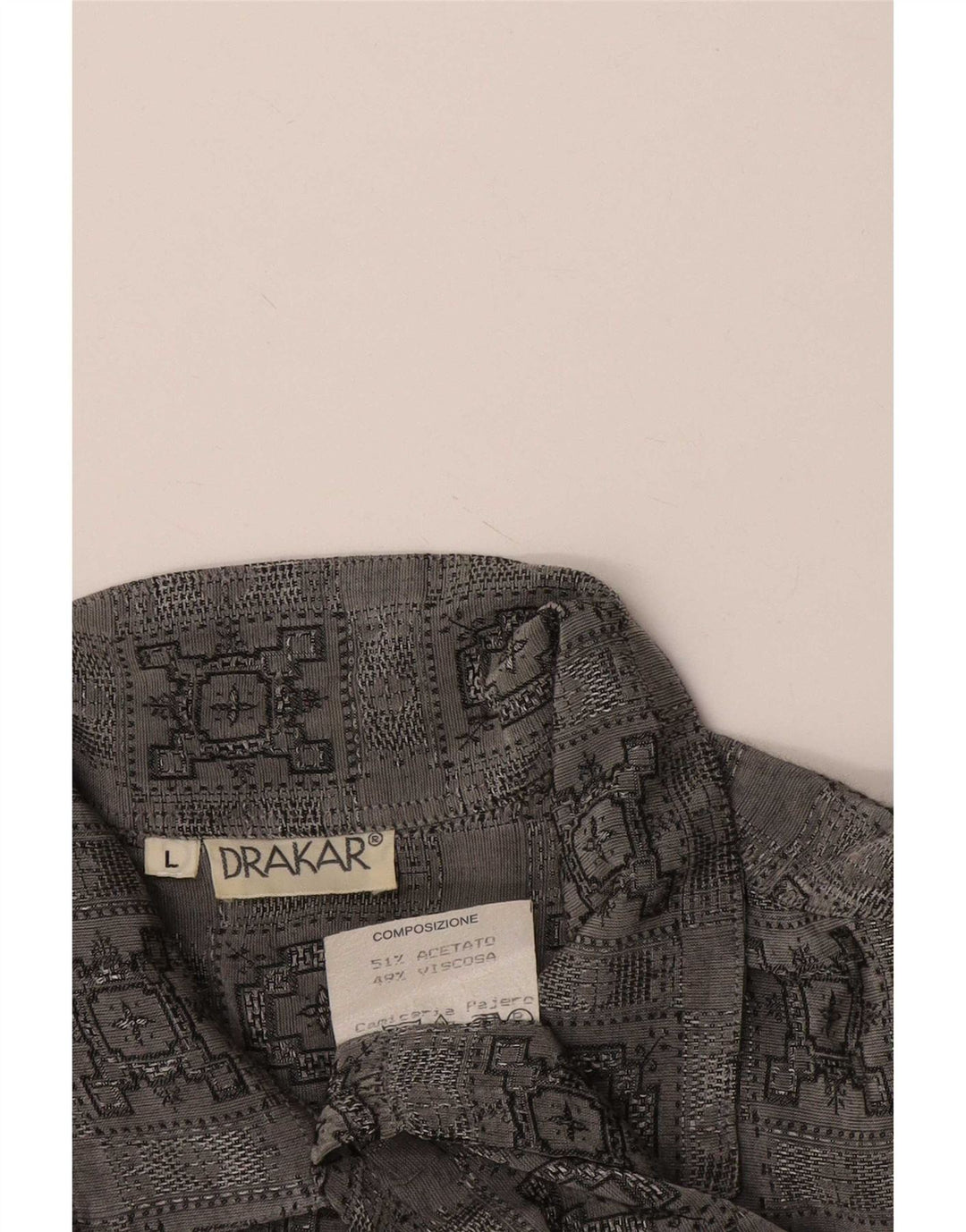 Camisa masculina vintage de manga curta grande acetato xadrez cinza
