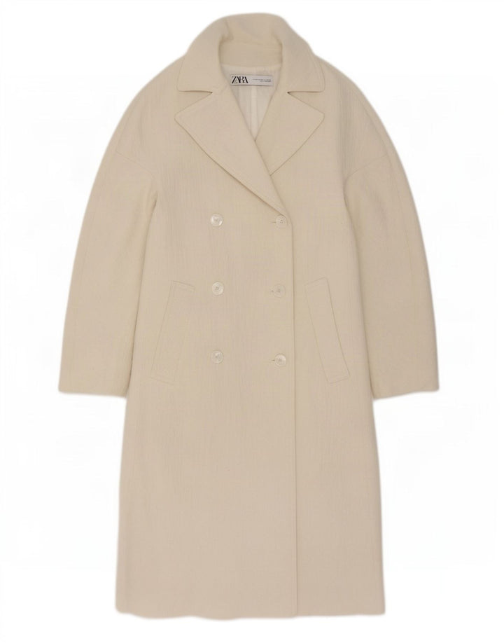Casaco feminino Zara com peito duplo Reino Unido 14 médio branco viscose