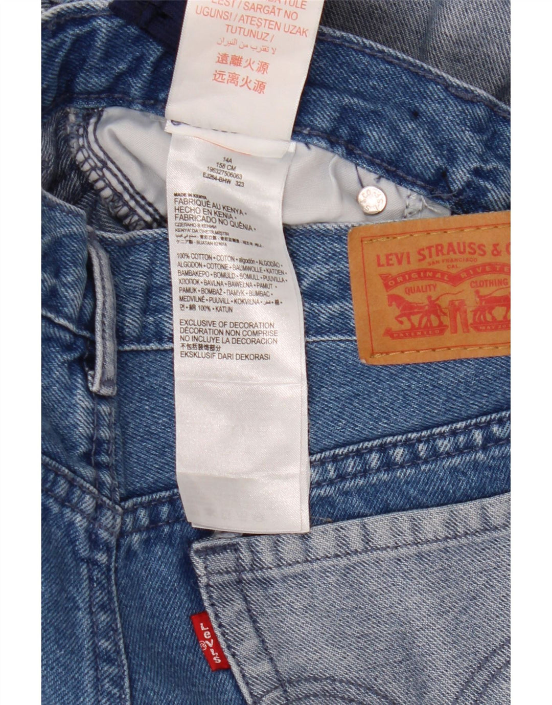 Jeans de perna larga para meninas LEVI'S 13-14 anos W26 L31 azul algodão colorblock