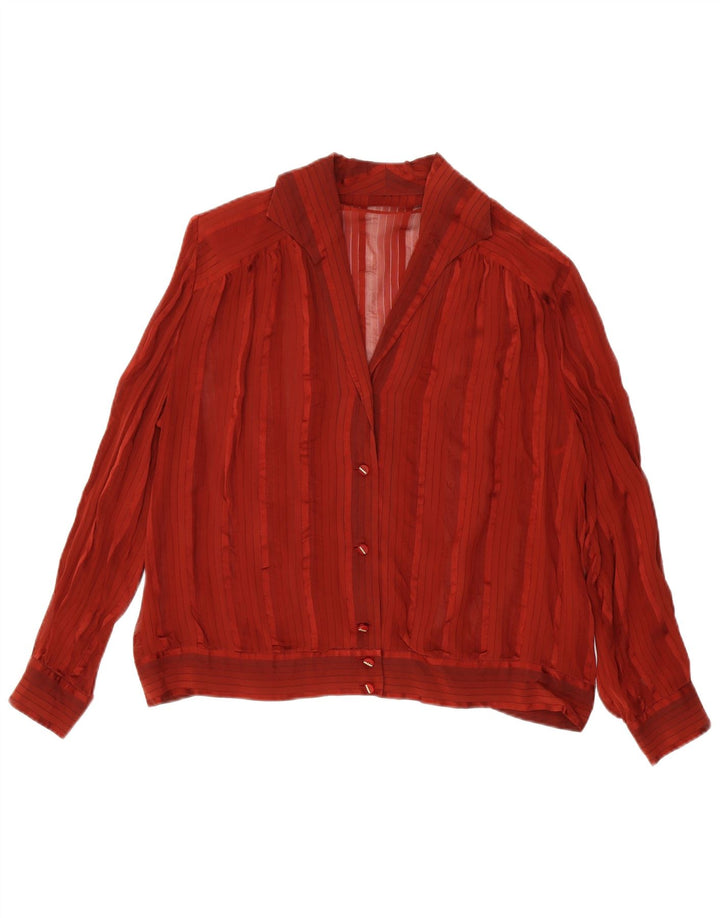 Blusa feminina vintage UK 16 grande listrada marrom