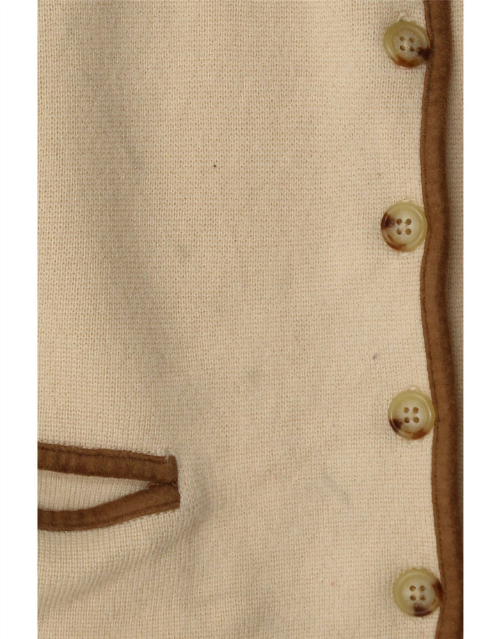 Suéter cardigã feminino Ralph Lauren UK 12 lã merino bege médio