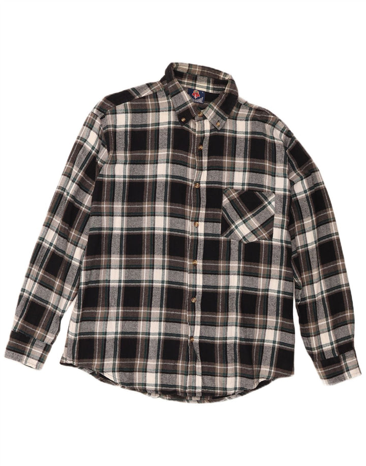 Camisa masculina vintage de flanela grande algodão xadrez preto