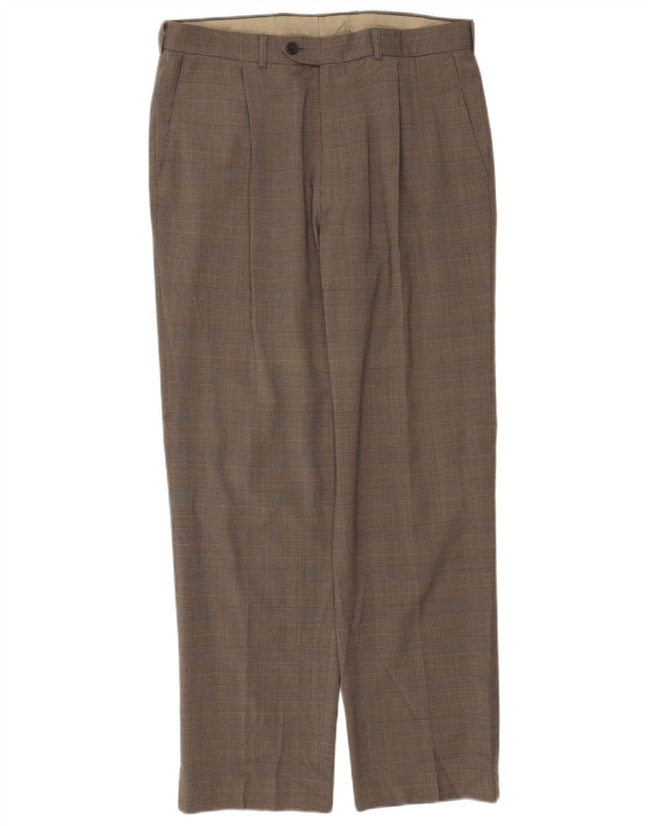 Calça masculina Marks & Spencer com pegged terno W34 L30 Bege Houndstooth