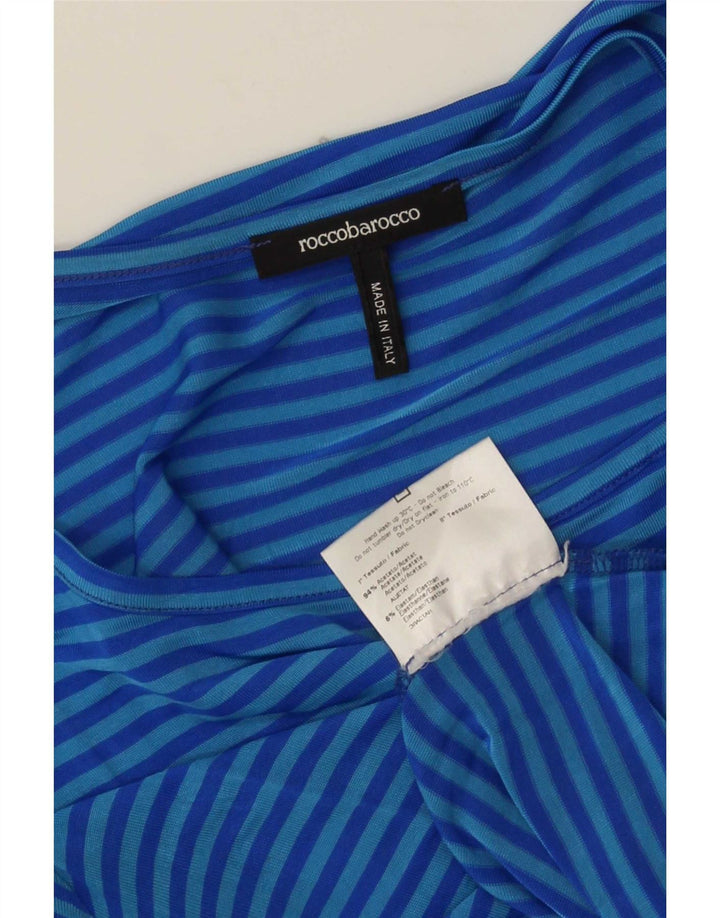 Camiseta feminina Roccobarocco US 8 acetato listrado azul médio