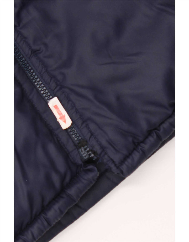 Jaqueta acolchoada reversível masculina vintage UK 38 bloco colorido azul marinho médio
