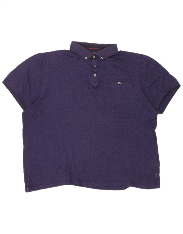 Camisa polo masculina Ted Baker tamanho 6 2XL algodão xadrez azul marinho