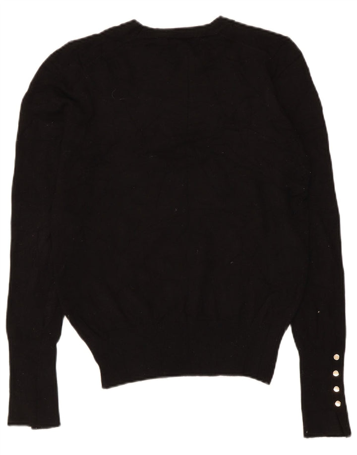 Zara Suéter feminino com gola redonda e gola redonda, preto pequeno, 10
