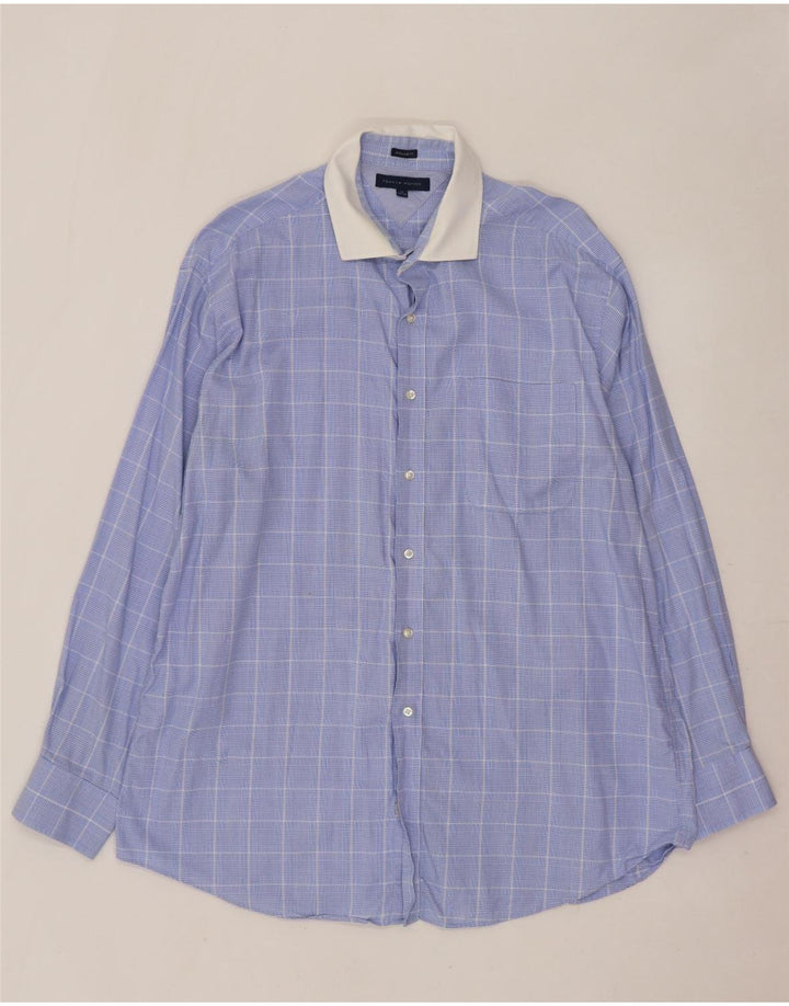 Camisa masculina Tommy Hilfiger Regular Fit tamanho 17 XL azul xadrez