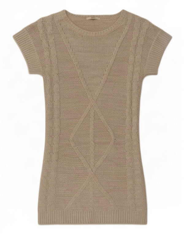 Vestido jumper feminino de mangas curtas Marks & Spencer Reino Unido 14 médio bege