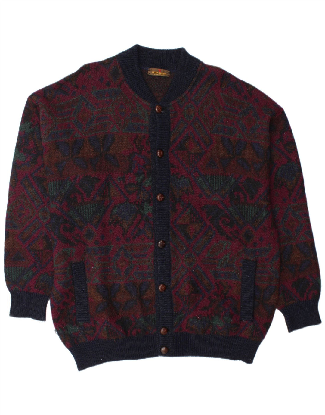 Suéter cardigã masculino PETER BROWN IT 58 3XL Borgonha Fair Isle