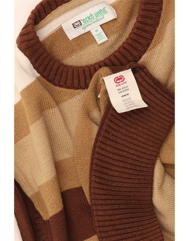Suéter masculino Ecko Unltd com gola redonda e algodão listrado marrom médio