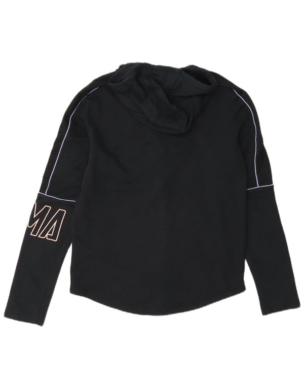 Suéter feminino Puma com capuz e zíper gráfico UK 10 pequeno algodão azul marinho