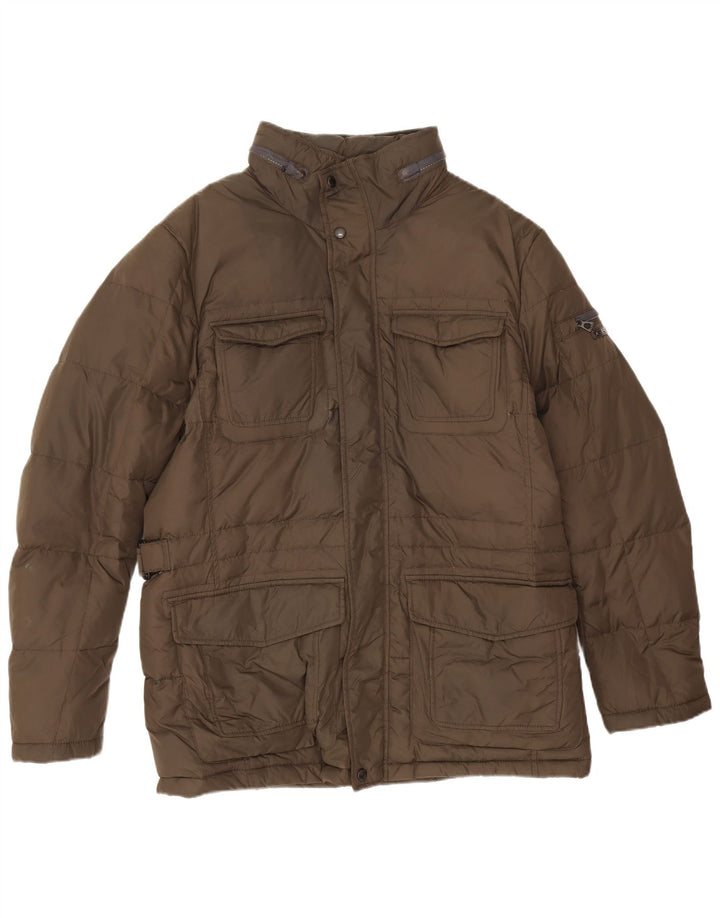 Jaqueta acolchoada masculina Geox com capuz UK 42 XL poliamida cáqui