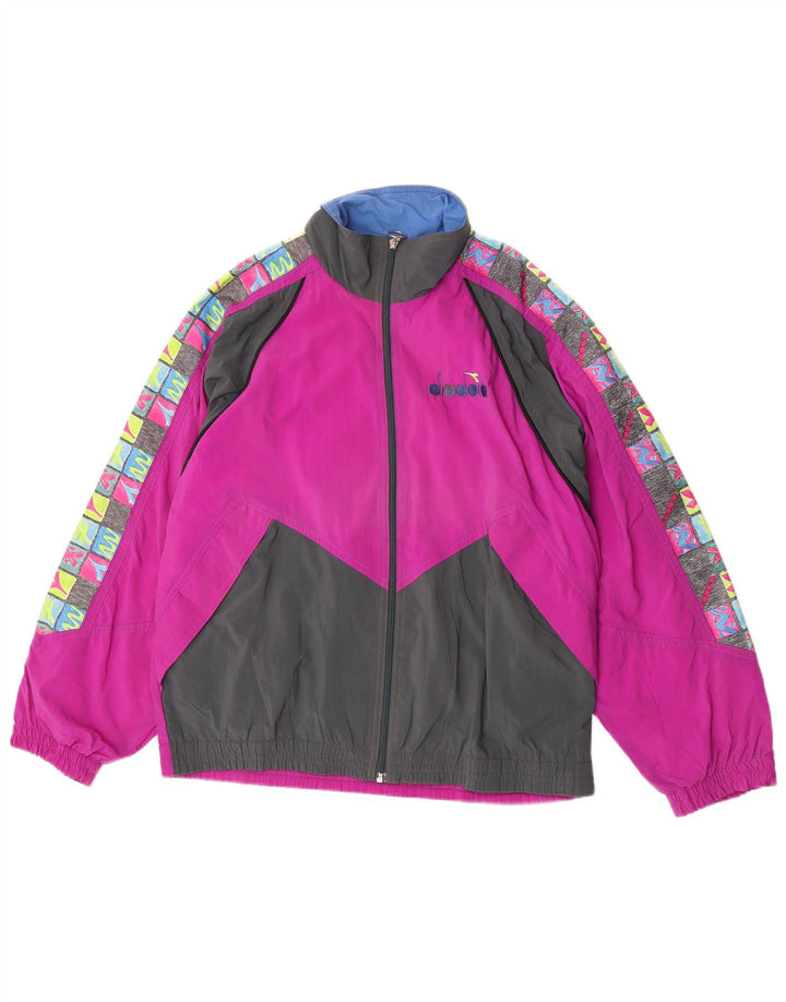 Diadora Mens Graphic Tracksuit Top Jacket Médio Rosa Colourblock Nylon