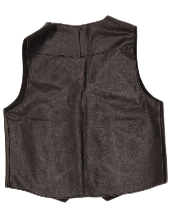 Colete de couro feminino vintage UK 14 médio preto