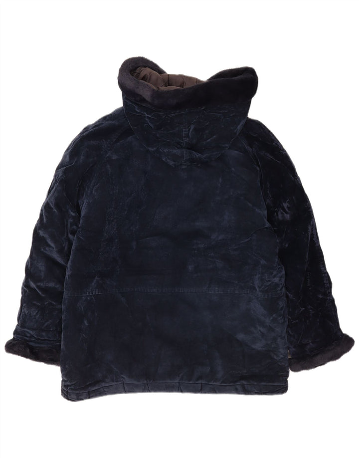 Casaco corta-vento feminino vintage com capuz UK 14 azul marinho médio