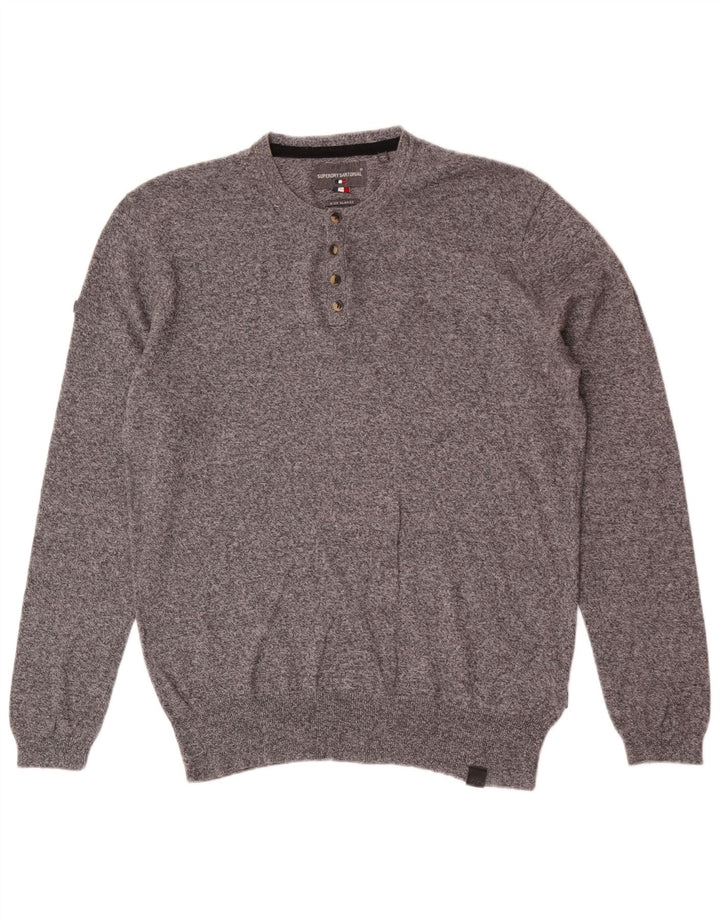 Suéter masculino Superdry Regular Fit com botão e pescoço XL algodão manchado cinza