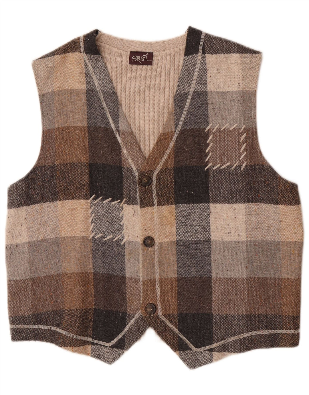 Colete masculino vintage grande bege xadrez acrílico