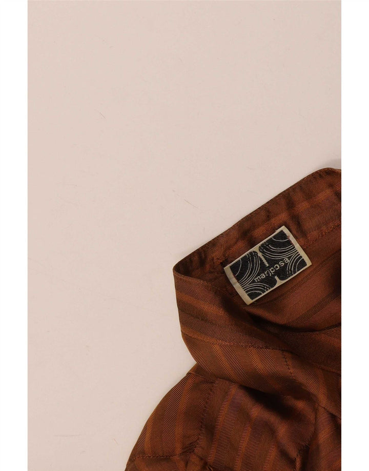 Blusa feminina vintage UK 14 grande listrada marrom