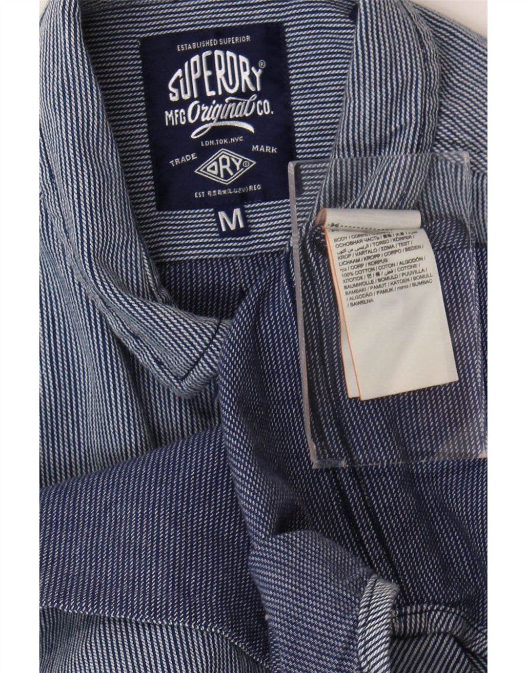 Camisa masculina Superdry Regular Fit média listrada azul marinho algodão