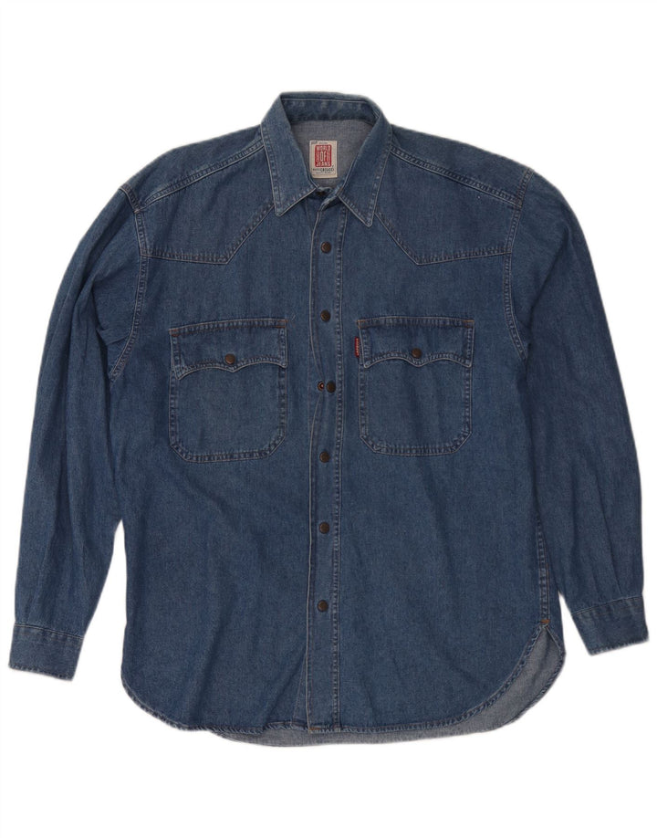 Camisa jeans masculina Casucci pequena azul algodão