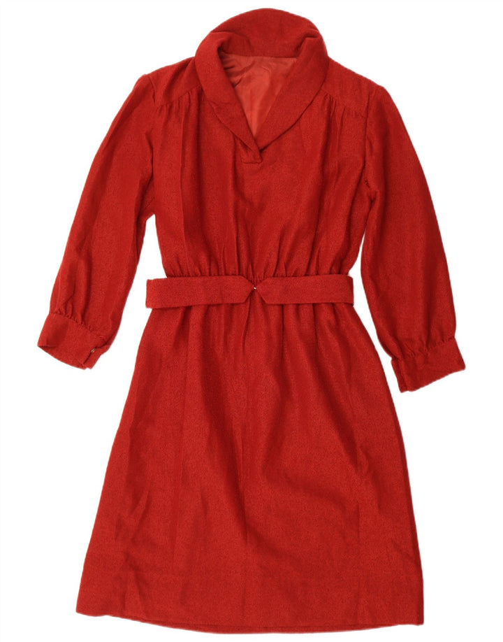Vestido vintage feminino manga comprida linha A UK 12 vermelho médio