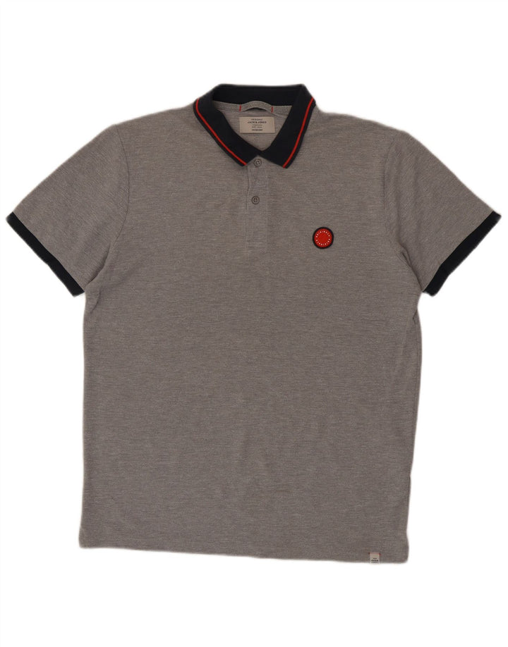 Camisa polo masculina JACK & JONES grande algodão cinza