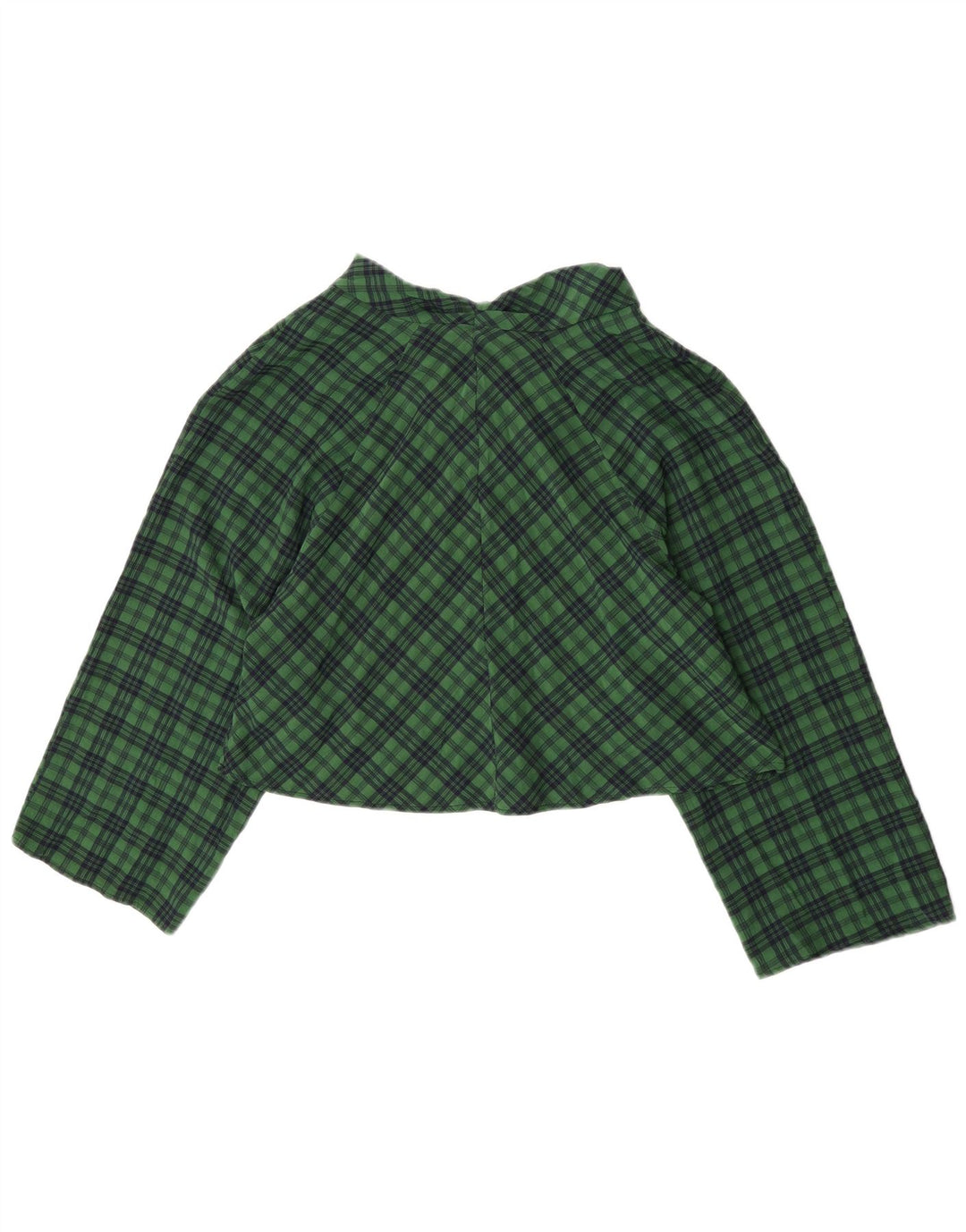 Zara Blusa feminina cropped manga 3/4 oversized Reino Unido 10 pequena xadrez verde