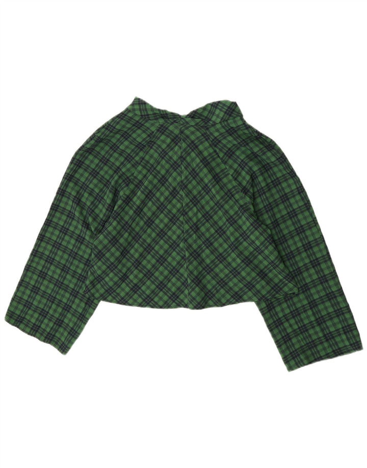 Zara Blusa feminina cropped manga 3/4 oversized Reino Unido 10 pequena xadrez verde