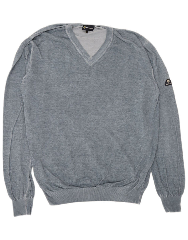Suéter masculino Navigare com decote em V XL azul algodão