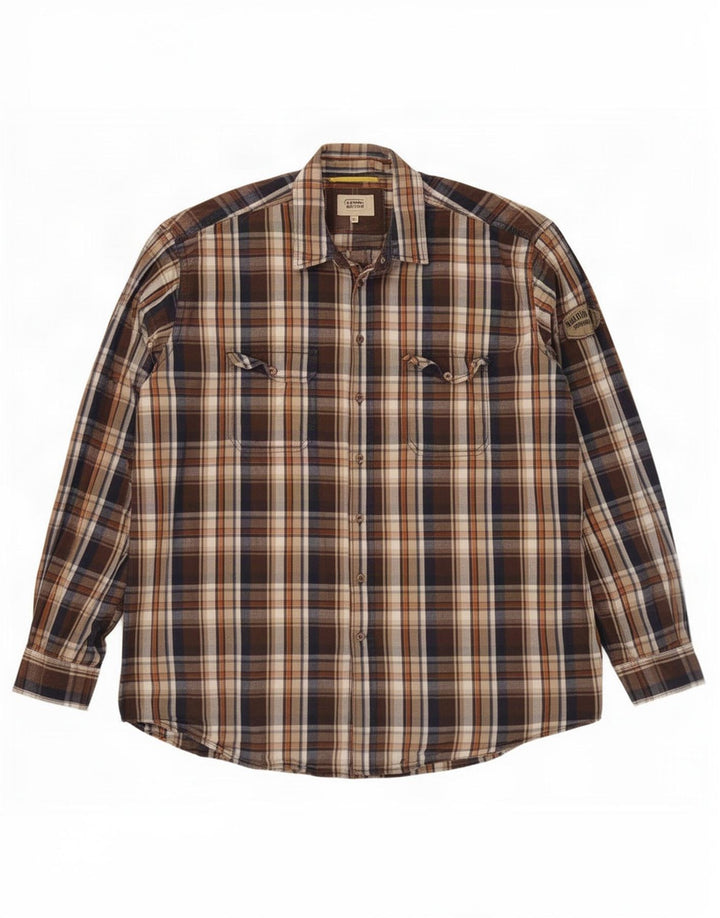 Camisa masculina Camel Active 2XL algodão xadrez marrom