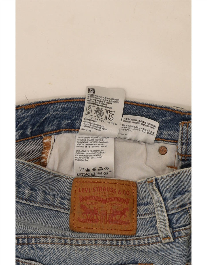 Mini saia jeans feminina Levi's desgastada W28 algodão azul médio