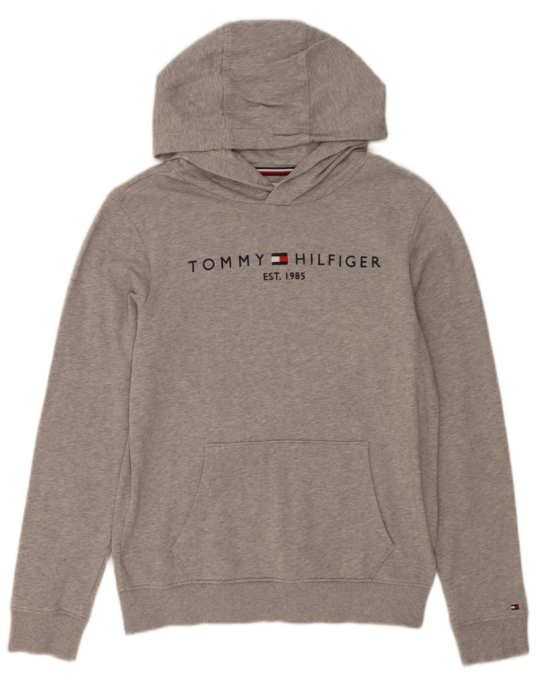 Suéter com capuz gráfico TOMMY HILFIGER para meninas 13-14 anos algodão manchado cinza