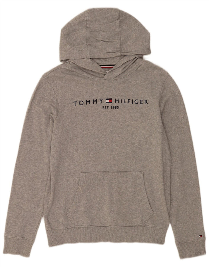 Suéter com capuz gráfico TOMMY HILFIGER para meninas 13-14 anos algodão manchado cinza