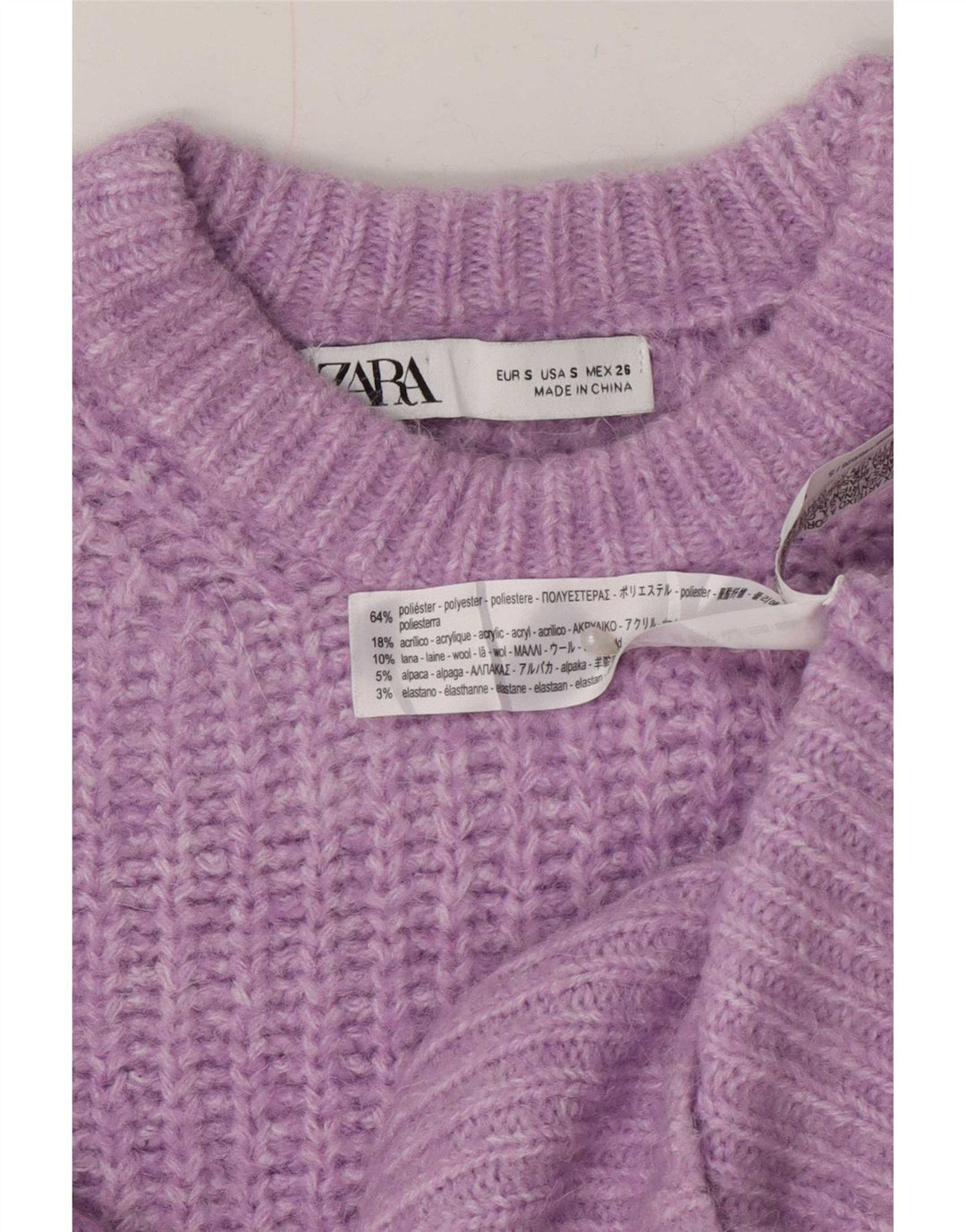 Suéter feminino Zara com gola canoa e gola redonda em poliéster roxo pequeno UK 10