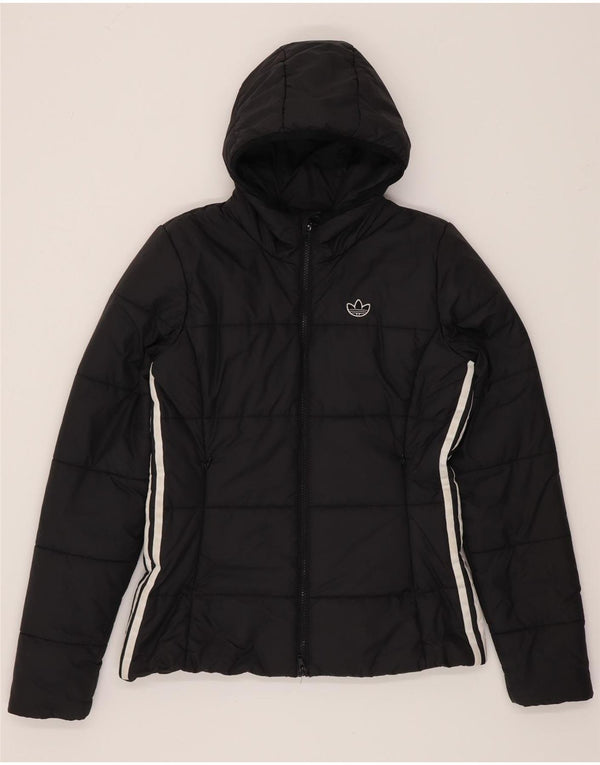 Casaco acolchoado com capuz feminino Adidas UK 10 pequeno poliéster preto