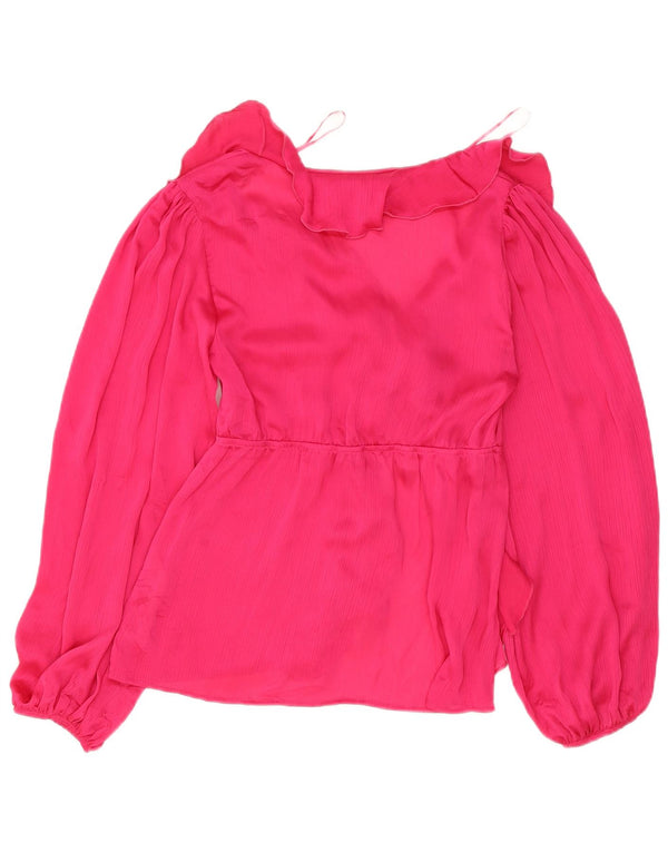 Blusa feminina Zara de manga comprida com ajuste solto UK 6 XS rosa poliéster