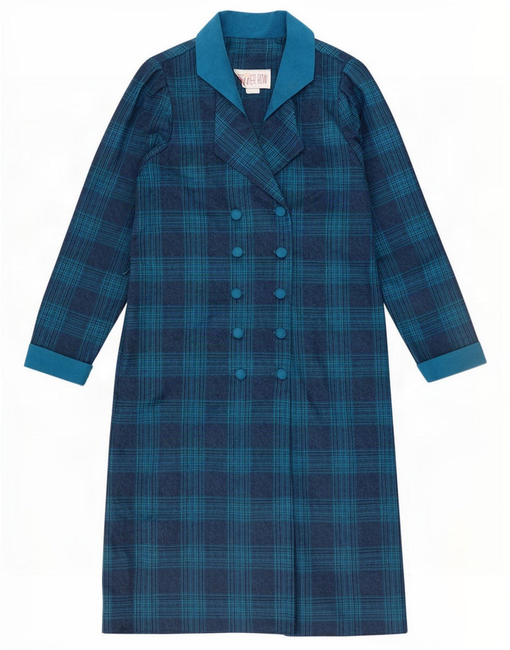 Vestido feminino vintage com botões duplos, UK 14, xadrez azul médio