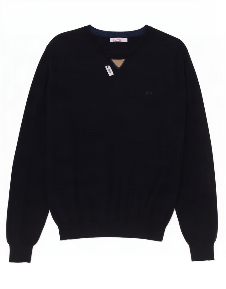 Suéter masculino Sun68 com gola redonda, algodão azul marinho médio