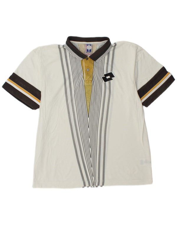 Camisa polo masculina Lotto Reino Unido 40/42 grande algodão listrado branco
