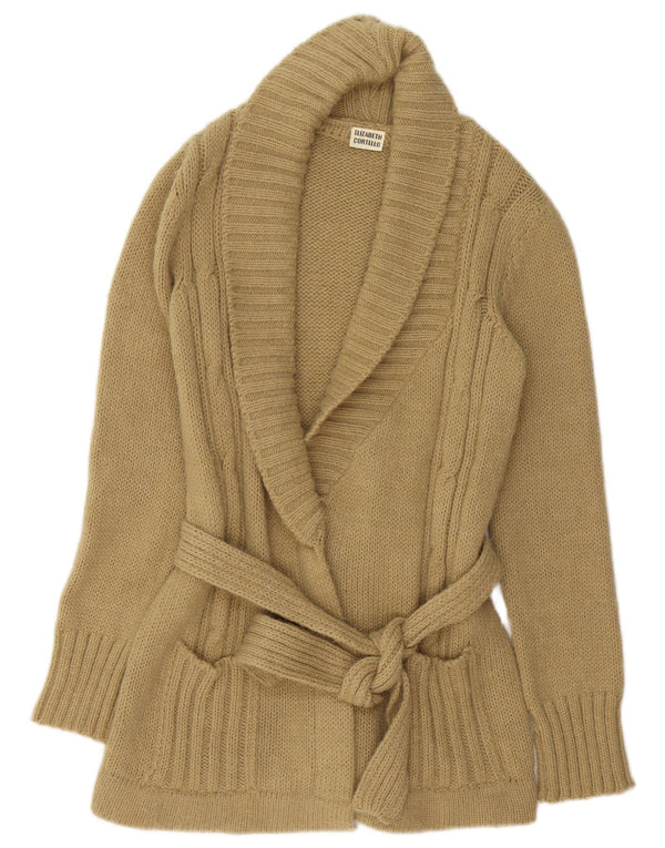 Suéter cardigã feminino VINTAGE Longline Reino Unido 14 médio bege