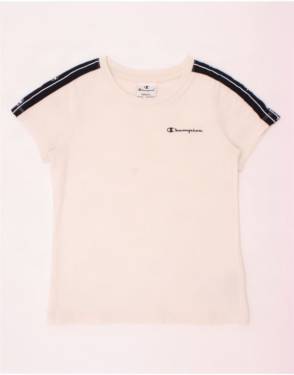 Camiseta gráfica Champion Boys Top 7-8 anos pequeno branco colorblock algodão