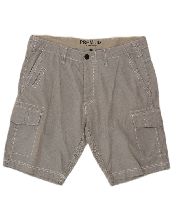 Jack & Jones Mens Cargo Shorts Grande W34 Cinza Riscas de Algodão